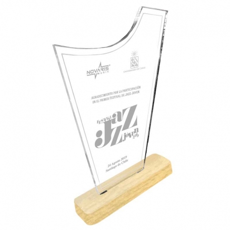 Galvano acrílico transparente Morde S con base de madera con grabado láser y caja