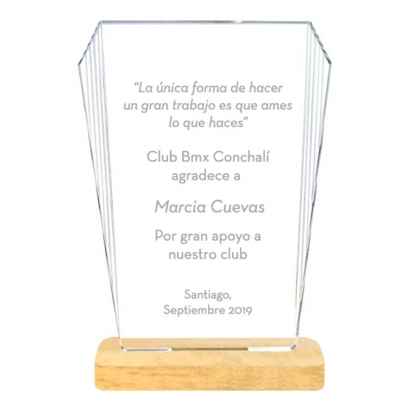 Galvano acrílico transparente Torreón S 10x14,4 cms con grabado láser y caja