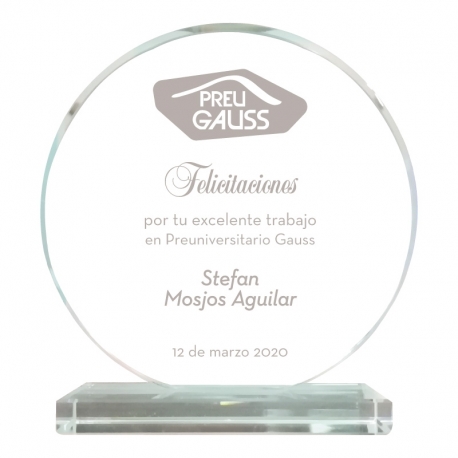 Galvano de Cristal Modelo Redondo Chico con grabado láser