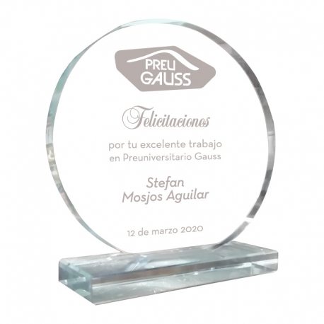  Galvano de Cristal Redondo, incluye Grabado