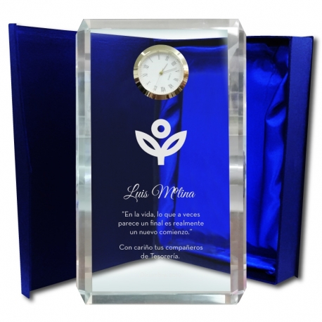 Galvano de cristal Reloj Bloque S (Pequeño), Incluido Grabado láser y servicio EXPRESS