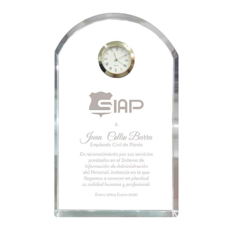 Hermoso Galvano de Cristal Reloj Altar S (Pequeño), Incluye grabado láser 