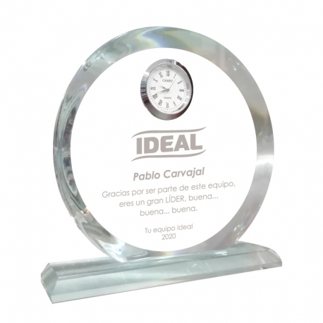 Galvano de cristal Reloj Circular S (Pequeño), Incluye grabado láser 
