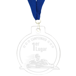Medalla grabada 14 cms de diámetro elaborada en acrílico transparente de 4 mm de espesor