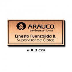 Piocha con Nombre, Cargo y Logo 6x3 cms - COBRE / Negro, con servicio exprés