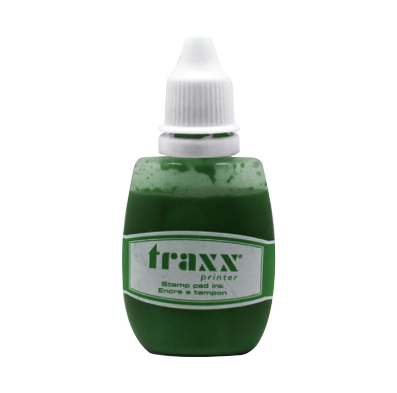 Tinta Verde, marca Traxx calidad alemana para timbres de goma automáticos.