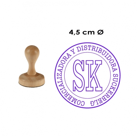 Timbre Redondo de 4,5 centímetros con base madera. modelo M45-R, disponible con servicio exprés.