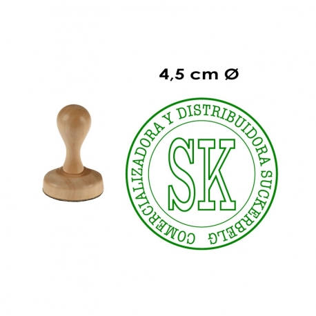Timbre Redondo de 4,5 centímetros con base madera. modelo M45-R, disponible con servicio exprés.