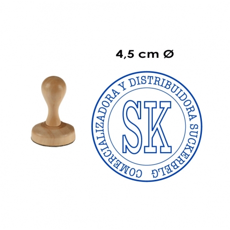 Timbre Redondo de 4,5 centímetros con base madera. modelo M45-R, disponible con servicio exprés.