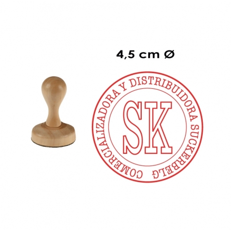 Timbre Redondo de 4,5 centímetros con base madera. modelo M45-R, disponible con servicio exprés.