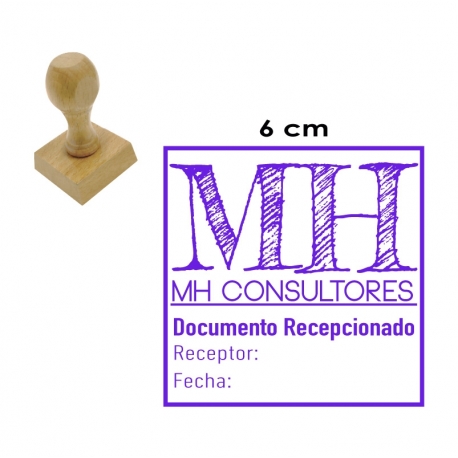 Timbre de goma Cuadrado o Redondo GRANDE 6x6 cms. con soporte de madera. Timbre de goma Cuadrado o Redondo GRANDE 6x6 cms. con soporte de madera.