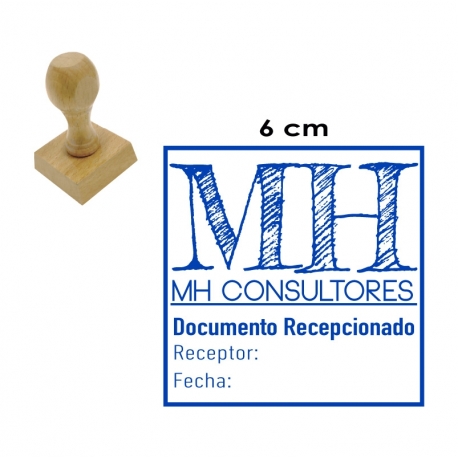 Timbre de goma Cuadrado o Redondo GRANDE 6x6 cms. con soporte de madera. Timbre de goma Cuadrado o Redondo GRANDE 6x6 cms. con soporte de madera.