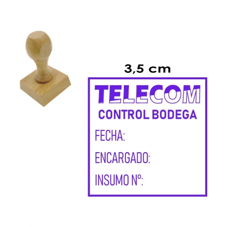 Timbre Cuadrado o Circular de 3,5 centímetros en soporte madera. El servicio mas rapido!