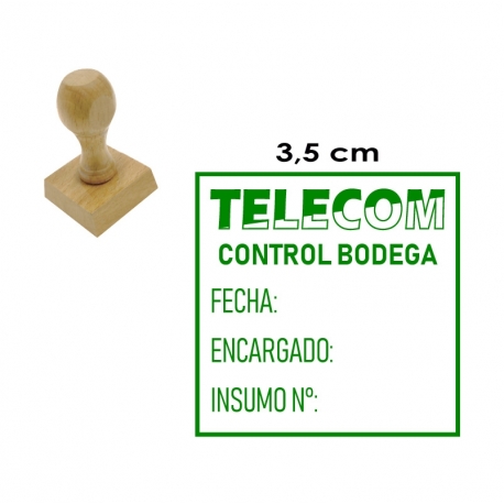 Timbre Cuadrado o Circular de 3,5 centímetros en soporte madera. El servicio mas rapido!