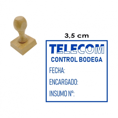 Timbre Cuadrado o Circular de 3,5 centímetros en soporte madera. El servicio mas rapido!