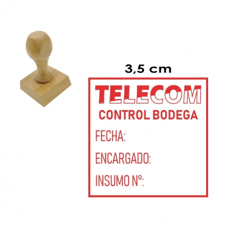 Timbre Cuadrado o Circular de 3,5 centímetros en soporte madera. El servicio mas rapido!