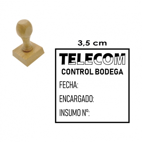 Timbre Cuadrado o Circular de 3,5 centímetros en soporte madera. El servicio mas rapido!