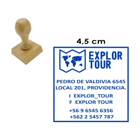 Timbre Cuadrado o Circular de 4,5 centímetros con base madera. Servicio Expres!
