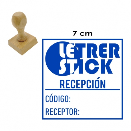 Timbre de goma GRANDE 7x7 cms. en armazón de madera