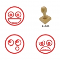 3 timbres de madera didácticos con diseños caritas con 3 expresiones distintas