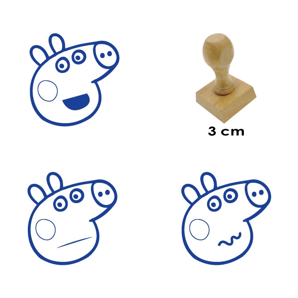 Pack de 3 timbres de madera didácticos caricatura de chanchita Color Azul