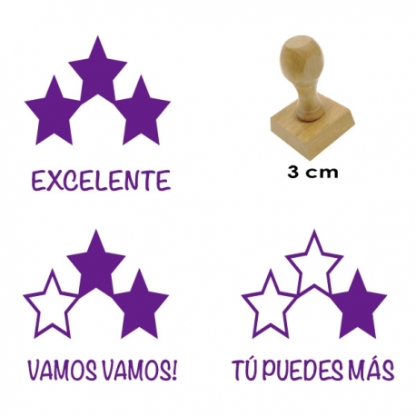 Pack de 3 timbres didácticos de estrellas con texto personalizable Color Azul