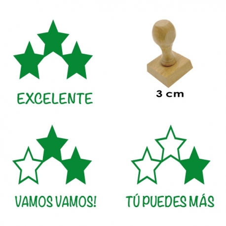 Pack de 3 timbres didácticos de estrellas con texto personalizable Color Azul
