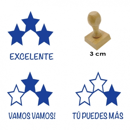 Pack de 3 timbres didácticos de estrellas con texto personalizable Color Azul