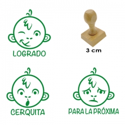 Pack 3 timbres didácticos en forma de mono con texto para calificar trabajos pedagógicos
