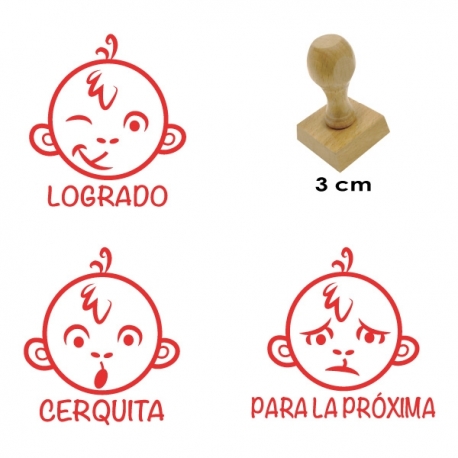 Pack 3 timbres didácticos en forma de mono con texto personalizable de Color Azul