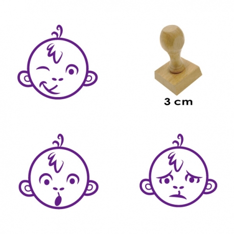 Pack de 3 timbres de madera didácticos en formato de mono Color Azul 