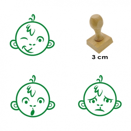Pack de 3 timbres de madera didácticos en formato de mono Color Azul 