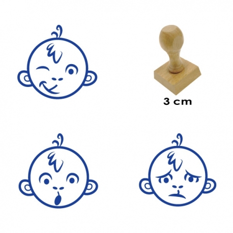 Pack de 3 timbres de madera didácticos en formato de mono Color Azul 