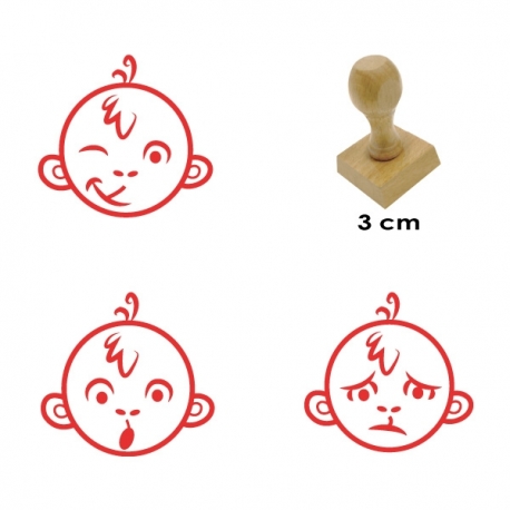 Pack de 3 timbres de madera didácticos en formato de mono Color Azul 