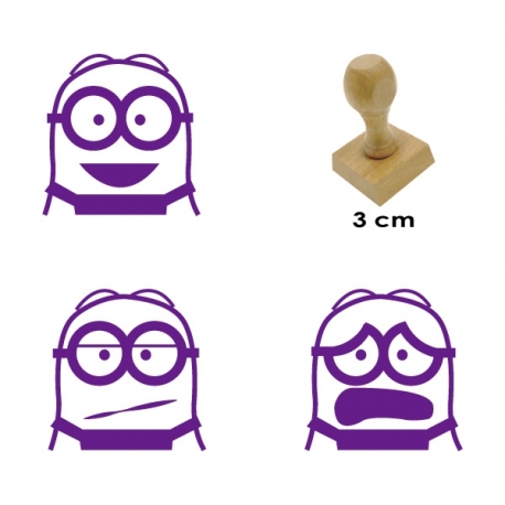 Pack de 3 timbres de madera didácticos de caricatura Bob Color Violeta