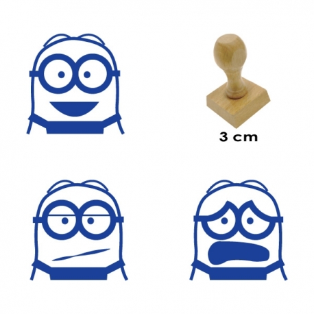 Pack de 3 timbres de madera didácticos de caricatura Bob Color Violeta