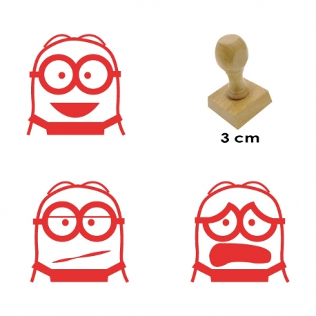 Pack de 3 timbres de madera didácticos de caricatura Bob Color Violeta
