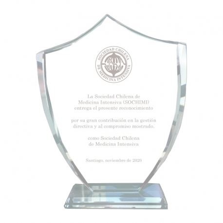 Hermoso Galvano Cristal Escudo M (Mediano), Incluyo grabado láser personalizable Hermoso Galvano Cristal Escudo M (Mediano), Incluyo grabado láser personalizable