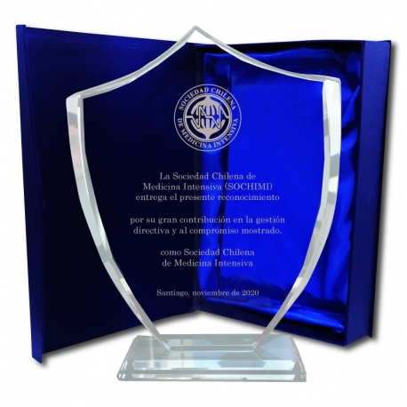 Hermoso Galvano Cristal Escudo M (Mediano), Incluyo grabado láser personalizable Hermoso Galvano Cristal Escudo M (Mediano), Incluyo grabado láser personalizable