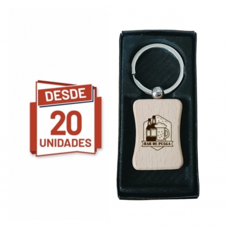 Llavero Rectangular curvo de madera, desde 20 Unidades - incluye grabado láser