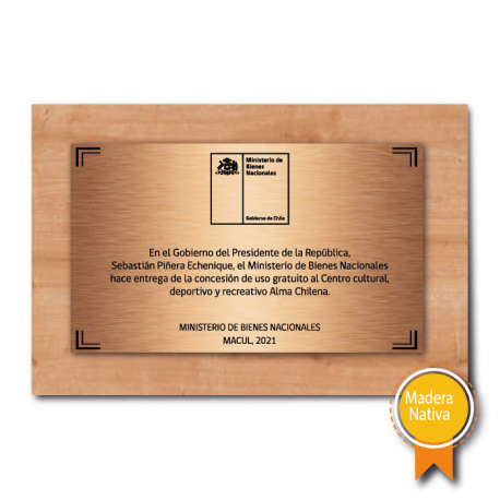 Placa conmemorativa MEGA soporte de madera - Incluye grabado láser