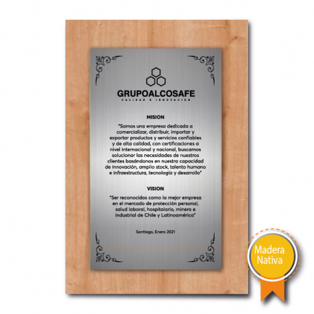 Placa conmemorativa MEGA soporte de madera - Incluye grabado láser