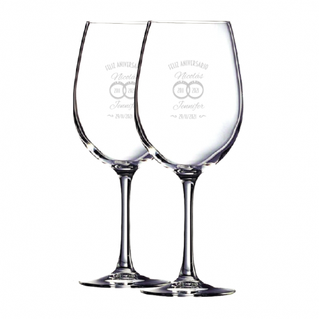 2 Copas de Vino Grands Vins 58 mas caja de presentación, Incluye grabado láser 