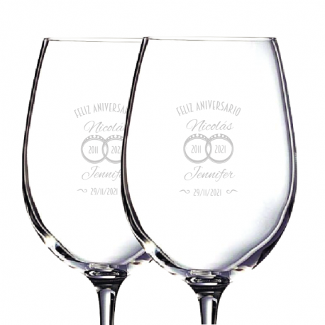 2 Copas de Vino Grands Vins 58 mas caja de presentación, Incluye grabado láser 