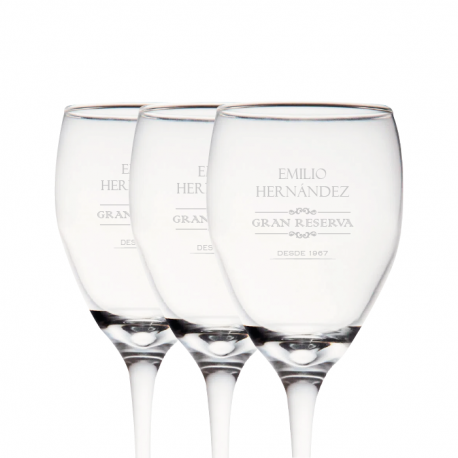 3 Copas de Vino Versalles mas caja de presentación y grabado láser 