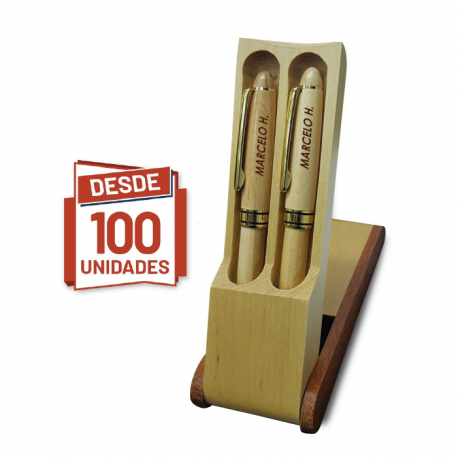 Lápiz grabado en caja de bambú con 2 lápices grabado láser Pack de 100 cajas