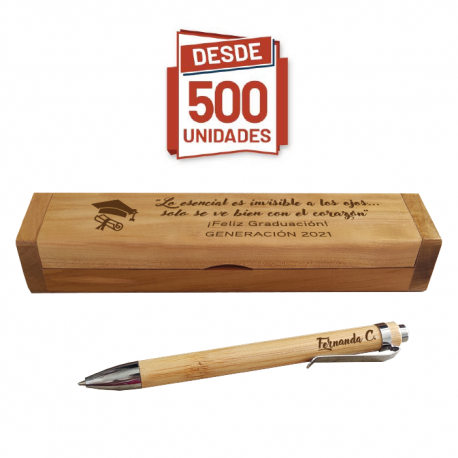 Lápiz de bamboo + caja de madera nativa personalizados - incluye grabado láser - Desde 500 unidades