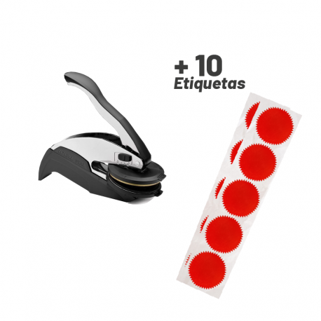Timbre de Agua o Sello Seco de 4 cms de diámetro + 10 etiquetas autoadhesivas de regalo