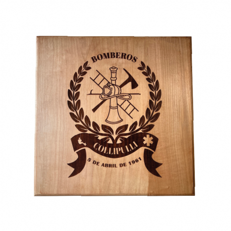 Galvano de Madera Cuadrado con grabado láser Doble L (Cuadrado Grande 30x30 cms), personalizado quemando sobre la madera.