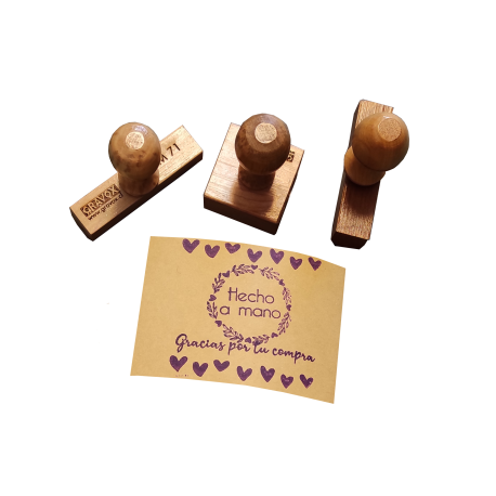 Timbres de goma con diseño para emprendimiento - 3 unidades - Ideales para timbraje de packing - Modelo Hecho a mano / Corazones